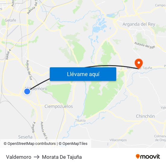 Valdemoro to Morata De Tajuña map