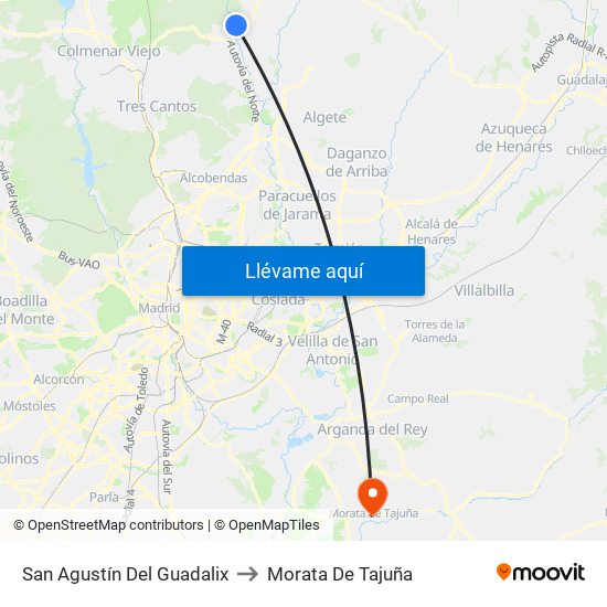 San Agustín Del Guadalix to Morata De Tajuña map