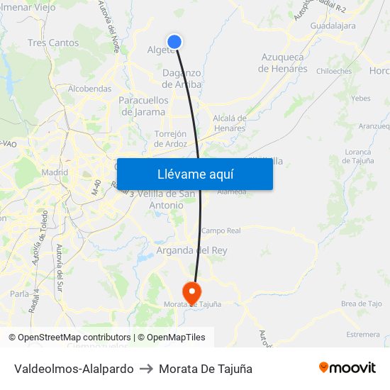 Valdeolmos-Alalpardo to Morata De Tajuña map