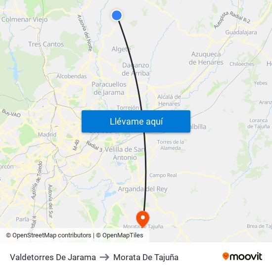 Valdetorres De Jarama to Morata De Tajuña map