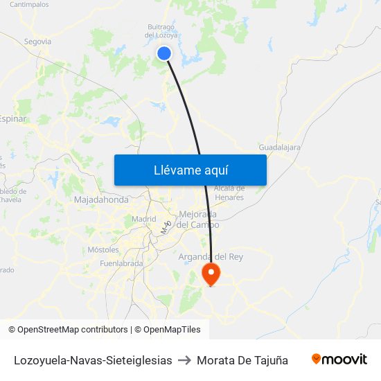 Lozoyuela-Navas-Sieteiglesias to Morata De Tajuña map