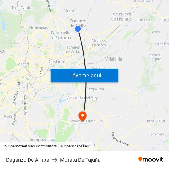 Daganzo De Arriba to Morata De Tajuña map