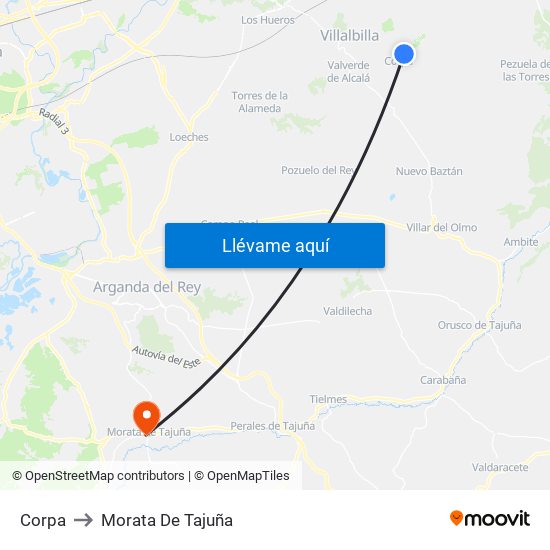 Corpa to Morata De Tajuña map