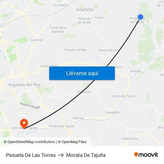 Pezuela De Las Torres to Morata De Tajuña map