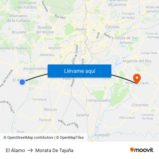 El Álamo to Morata De Tajuña map
