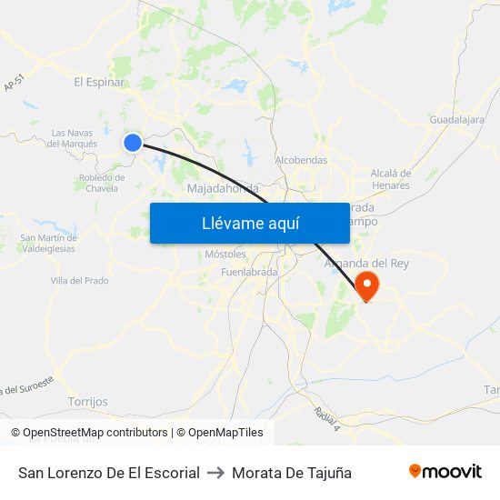 San Lorenzo De El Escorial to Morata De Tajuña map