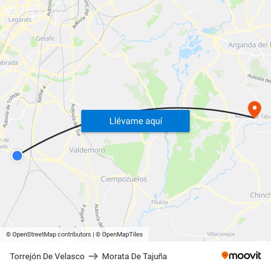 Torrejón De Velasco to Morata De Tajuña map