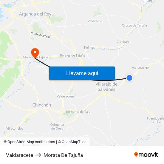 Valdaracete to Morata De Tajuña map