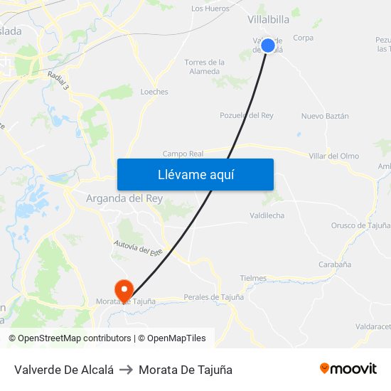 Valverde De Alcalá to Morata De Tajuña map