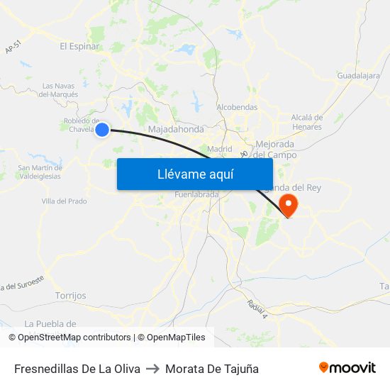 Fresnedillas De La Oliva to Morata De Tajuña map