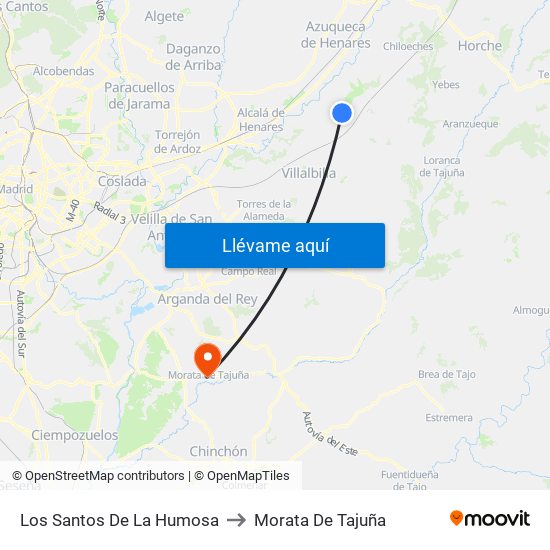 Los Santos De La Humosa to Morata De Tajuña map