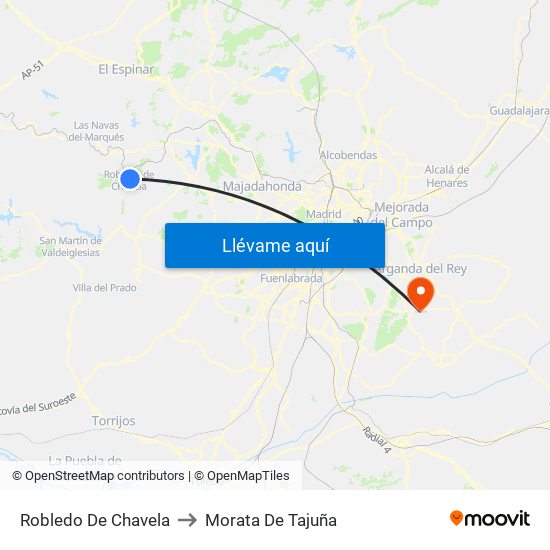 Robledo De Chavela to Morata De Tajuña map