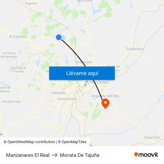 Manzanares El Real to Morata De Tajuña map