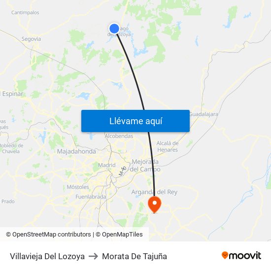 Villavieja Del Lozoya to Morata De Tajuña map