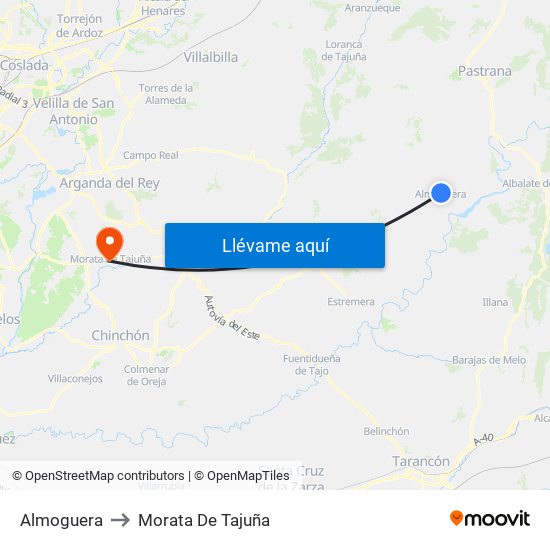 Almoguera to Morata De Tajuña map
