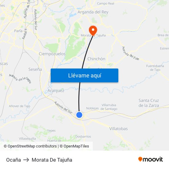 Ocaña to Morata De Tajuña map