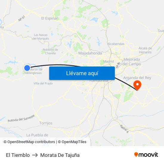 El Tiemblo to Morata De Tajuña map
