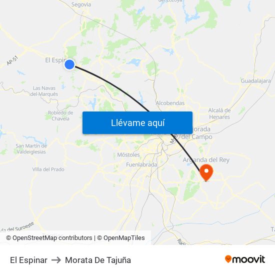 El Espinar to Morata De Tajuña map