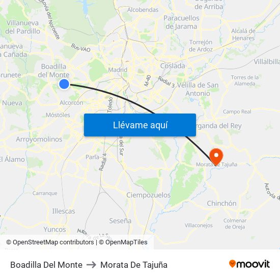 Boadilla Del Monte to Morata De Tajuña map
