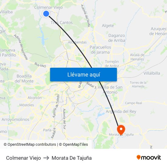 Colmenar Viejo to Morata De Tajuña map