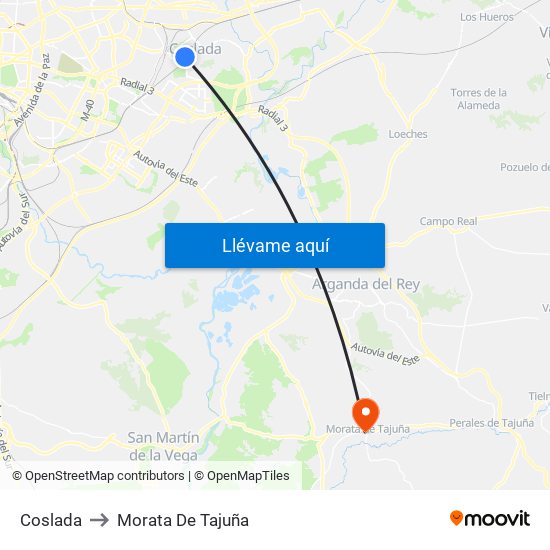 Coslada to Morata De Tajuña map