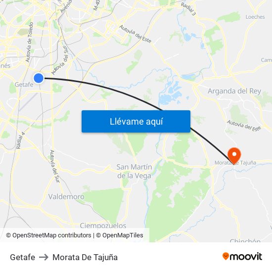 Getafe to Morata De Tajuña map