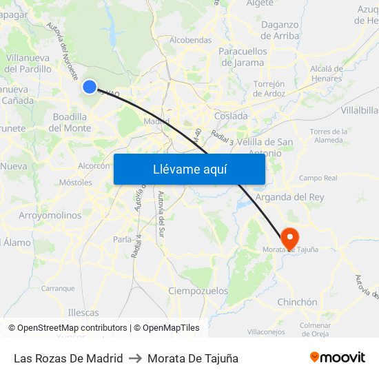 Las Rozas De Madrid to Morata De Tajuña map
