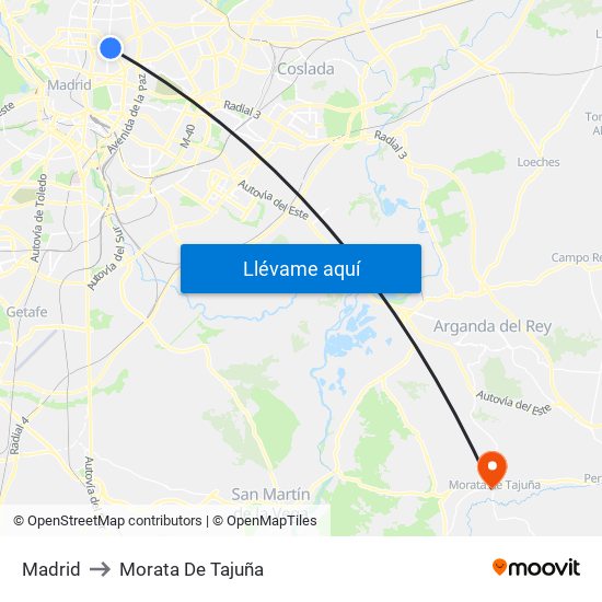 Madrid to Morata De Tajuña map