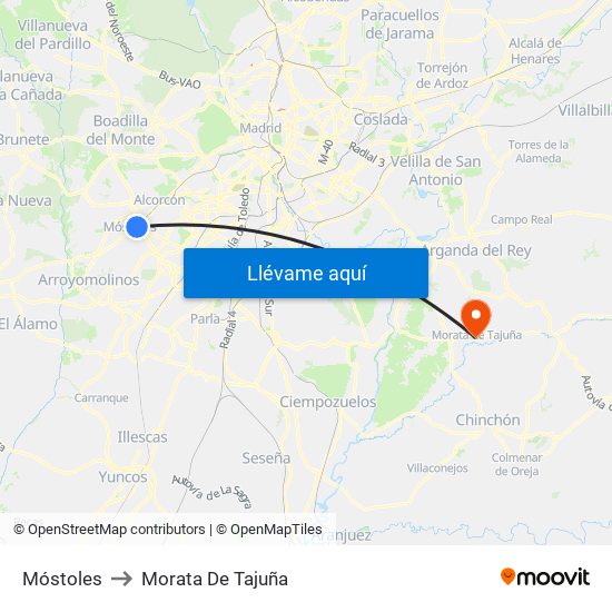 Móstoles to Morata De Tajuña map