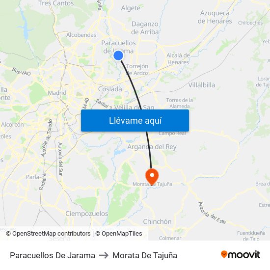 Paracuellos De Jarama to Morata De Tajuña map