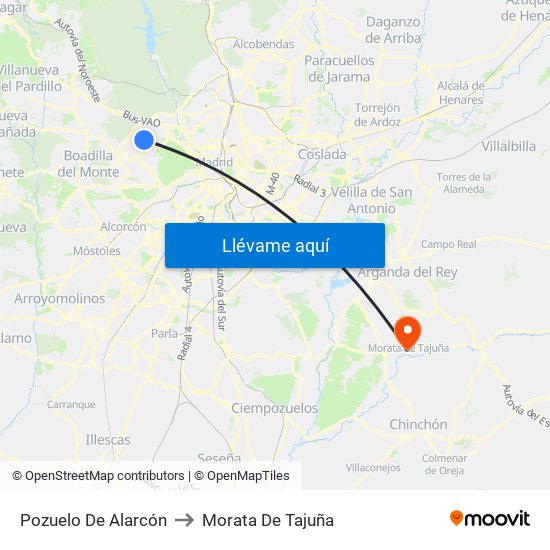 Pozuelo De Alarcón to Morata De Tajuña map