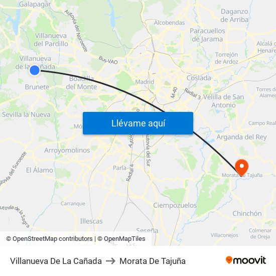 Villanueva De La Cañada to Morata De Tajuña map