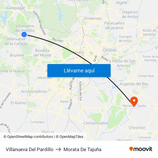 Villanueva Del Pardillo to Morata De Tajuña map