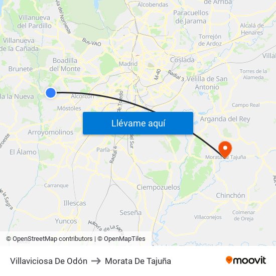Villaviciosa De Odón to Morata De Tajuña map