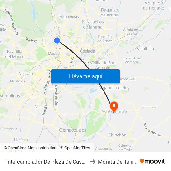 Intercambiador De Plaza De Castilla to Morata De Tajuña map