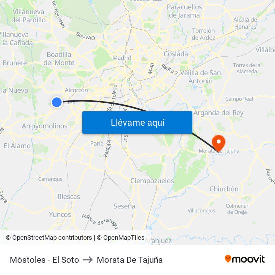 Móstoles - El Soto to Morata De Tajuña map