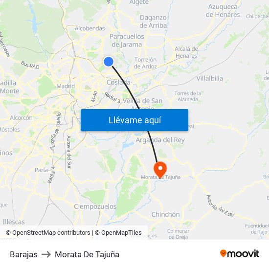 Barajas to Morata De Tajuña map