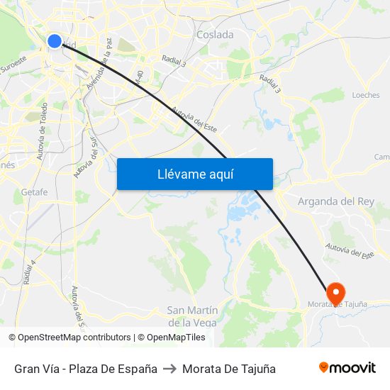 Gran Vía - Plaza De España to Morata De Tajuña map
