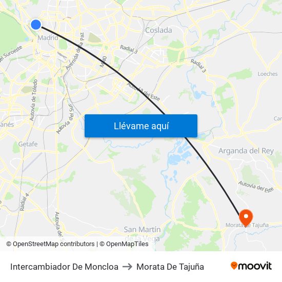 Intercambiador De Moncloa to Morata De Tajuña map
