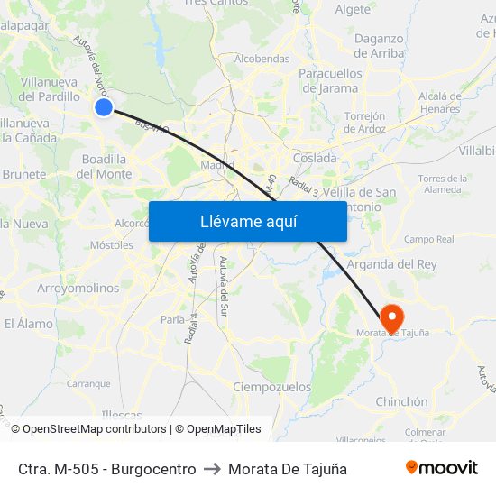 Ctra. M-505 - Burgocentro to Morata De Tajuña map