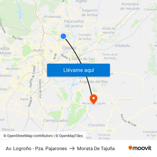 Av. Logroño - Pza. Pajarones to Morata De Tajuña map