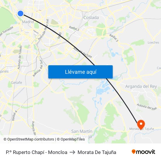 P.º Ruperto Chapí - Moncloa to Morata De Tajuña map