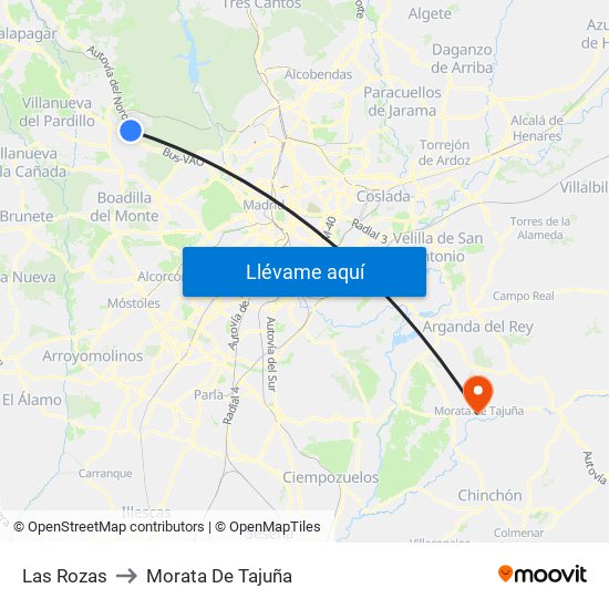 Las Rozas to Morata De Tajuña map