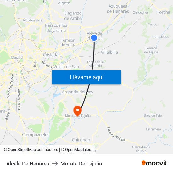Alcalá De Henares to Morata De Tajuña map