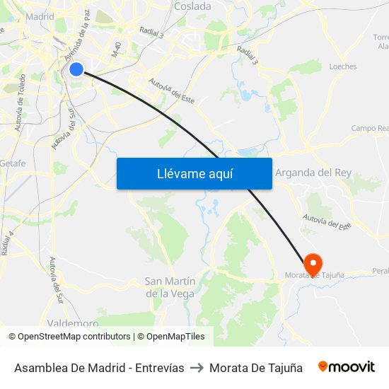 Asamblea De Madrid - Entrevías to Morata De Tajuña map