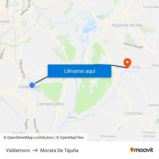Valdemoro to Morata De Tajuña map