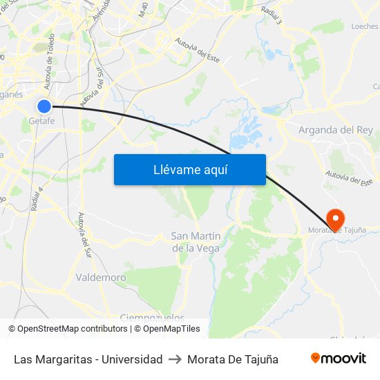 Las Margaritas - Universidad to Morata De Tajuña map