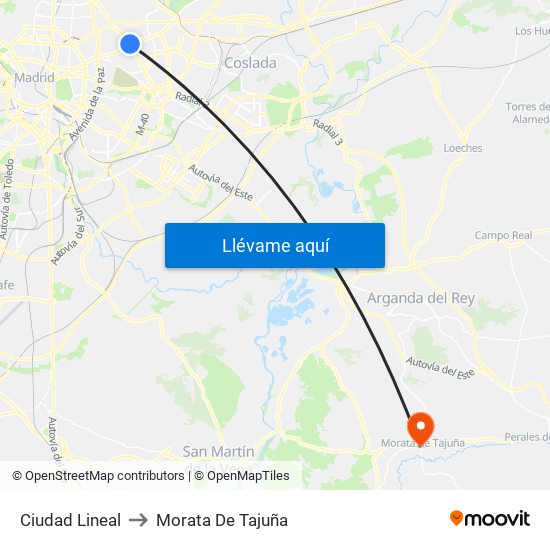 Ciudad Lineal to Morata De Tajuña map