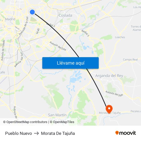 Pueblo Nuevo to Morata De Tajuña map
