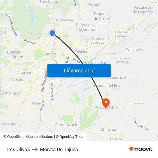 Tres Olivos to Morata De Tajuña map